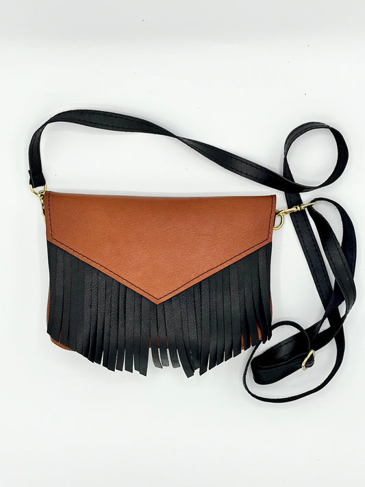 Fringed Tessa Crossbody in Rust/Black